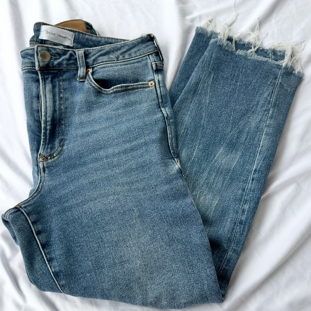Dear John Sz 28 Frankie Ankle Jeans with Frayed Hem - Denim Women's Jeans, Blue